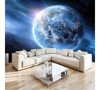 Papier Peint Mural Salon Moderne Espace Ciel Étoilé Terre, 250 x 175 cm Papier Peint Panoramique Intissé, Bleu Foncé Décoration Murale Poster Tableaux Muraux Imprimé 3D Tapisserie Photo