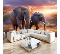 Papier Peint Mural Salon Photographie Portraits D'Animaux Éléphants, 300 x 210 cm Papier Peint Panoramique Intissé, Gris Décoration Murale Poster Tableaux Muraux Imprimé 3D Tapisserie Photo