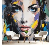 Papier Peint Mural Salon Portrait Femme 450X315 Cm Papier Peint Panoramique Art Abstrait, Décoration Murale Poster Tableaux Muraux Imprimé 3D Photo Couleurs Mélangées