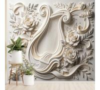 Papier Peint Mural Sculptural Harpe Rose Élégant et Classique Non Tissé Couleur Crème Beige Revêtement Mural Floral Botanique 200 X 140 Cm Pour Chambre Salon Salle De Musique Décoration Murale