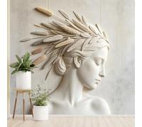 Papier Peint Mural Sculptural Représentant Un Portrait De Femme Avec Une Couronne De Blé Style Intissé Élégant Et Classique Avec Photo De Visage Féminin Couleur Crème Beige 400 X 280 Cm Revê