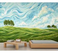 Papier peint mural Spring Green Hills Prairie herbe verte arbres papier peint bleu ciel blanc nuages garçons papier peint extérieur paysage nature papier peint pour chambre d'enfant salon 390 x 260 cm