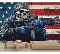 Papier peint mural squelette drapeau américain tête de mort militaire murale déclaration murale restaurant dîner à grande échelle Art Decor photo accent panoramique (non autocollant)
