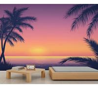 Papier peint mural sur la plage au coucher du soleil et cocotier - Papier peint mural panoramique massif (non autocollant)