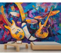 Papier peint mural sur le thème de la musique - Guitare abstraite - Instruments de musique - Décoration murale HD - Photo de salon, canapé, arrière-plan TV - Poster personnalisé (non autocollant)