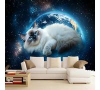 Papier peint mural Terre Étoilée Bleue，274x203cm Chat 3D Decoration murale Postulez pour les salles d'étude, les hôtels et les bureaux