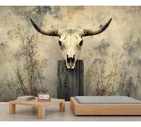 Papier peint mural tête de mort de vache, papier peint rétro pour ferme, salon, chambre à coucher, canapé, arrière-plan TV - 280 x 200 cm