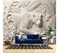 Papier Peint Mural Texturé 3D 40X28 Pouces Motif Léopard En Relief 3D Motif Feuilles De Jungle Affiche Photo D'Animal Exotique Papier Peint Animal Tropical pour Chambre Ou Salon Léopard 100X70Cm