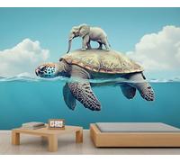 Papier peint mural tortue de mer, éléphant mural, animaux fantastiques papier peint pour salon, chambre à coucher, étude, décor de fond TV - 400 x 280 cm