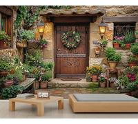 Papier peint mural Toscane Italie 400 x 280 cm pour porte de grange de ferme, fleurs italiennes, rue, papier peint pour salon, décoration murale italienne (ne pas décoller et coller)