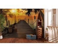 Papier Peint Mural Tropical Paysage Vert Palmier Mer Enfants Affiche Photo