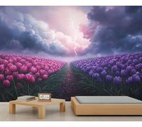 Papier peint mural tulipes champ de fleurs romantiques décoration murale photo chambre d'enfant papier peint d'accent panoramique (non autocollant)