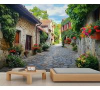 Papier peint mural ville européenne, scène de rue de la ville, papier peint rustique pour salon, chambre à coucher, arrière-plan TV, hôtel, bar, décoration - 390 x 260 cm