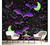 Papier Peint Mural Violet-Vert Chauve-Souris Étoile-Lune Photo 3D En Soie,Animaux Dessins Animés Peinture Murale,Salon Chambre Arrière-Plan La Télévision,Décoration Murale La Maison,350X260Cm