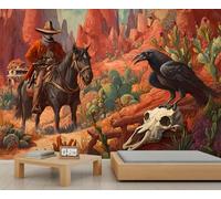 Papier Peint Mural Western Représentant Des Chevaux Sauvages et un Magnifique Coucher de Soleil Idéal pour Une Chambre D'Enfant un Salon un Canapé Ou un Mur TV Grand Format 250 X 175 cm