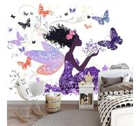 Papier Peint Murale Baby Boys Girls 150 x 105 cm - Papier Peint Intissé Effet 3D - Décoration Murale Beauté Noire Africaine Et Papillon pour Chambre, Garçon et Salle de Jeux - Design Moderne XXL