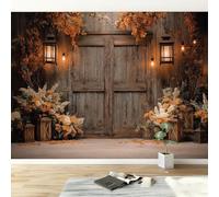 Papier Peint Murale Panoramique 200 x 140 cm Lanternes Porte Grange De Style Campagnard Papier peint photo non tissé - Revêtement Mural Décoration Salon Pour chambre à coucher - Effet 3D, Brun Café