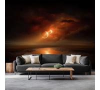 Papier Peint Murale Panoramique 308 x 220 cm Atmosphère Mystérieuse Ciel Étoilé Éclipse Lunaire Papier peint photo non tissé - Revêtement Mural Décoration Salon Pour chambre à coucher - Effet 3D, Noir