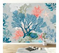 Papier Peint Murale Panoramique 350 x 256 cm Motif D'Étoile De Mer Des Récifs Coralliens Papier peint photo non tissé - Revêtement Mural Décoration Salon Pour chambre à coucher - Effet 3D, Gris