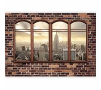 Papier peint murando intissé 200x140 cm Décoration Murale XXL Poster Tableaux Muraux Tapisserie Photo Trompe l'oeil New York Fenetre NY City Ville d-A-0055-a-a