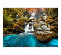 Papier peint murando panoramique paysage 350x256 cm - Revêtement mural décoration salon - Design moderne - Asie bouddha feng shui automne orient paysage sculpture cascade zen c-C-0019-a-c
