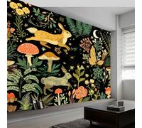 Papier Peint Muraux Affiche Photo 250L x 175H cm, Papier Peint Mural Photo Vintage Plantes Lapins Champignons - Décoration Murale Animaux de La Forêt pour Salon Chambre d'Enfant Couloir Salle de Jeux
