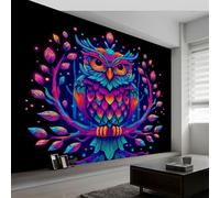 Papier Peint Muraux Affiche Photo 300L x 210H cm, Papier Peint Mural Photo Animal Coloré Feuilles Hiboux - Décoration Murale Art Fantastique pour Salon Chambre Chambre d'Enfant Couloir Salle de Jeux