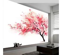 Papier Peint Muraux Affiche Photo 300L x 210H cm, Papier Peint Mural Photo Aquarelle Cerisier Fleurs Arbre Feuilles - Décoration Murale Simple pour Salon Chambre Chambre d'Enfant Couloir Salle de Jeux