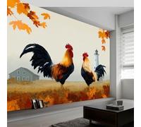 Papier Peint Muraux Affiche Photo 300L x 210H cm, Papier Peint Mural Photo Aquarelle Ferme Phare Coq - Décoration Murale Style Champêtre pour Salon Chambre Chambre d'Enfant Couloir Salle de Jeux