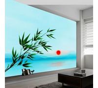 Papier Peint Muraux Affiche Photo 300L x 210H cm, Papier Peint Mural Photo Aquarelle Mer Plantes Feuilles - Décoration Murale Traditionnel Chinois pour Salon Chambre d'Enfant Couloir Salle de Jeux