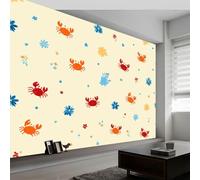 Papier Peint Muraux Affiche Photo 300L x 210H cm, Papier Peint Mural Photo Minimaliste Floral Feuille Crabe - Décoration Murale Dessin Animé pour Salon Chambre Chambre d'Enfant Couloir Salle de Jeux