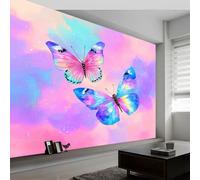 Papier Peint Muraux Affiche Photo 300L x 210H cm, Papier Peint Mural Photo Rêverie Ciel Étoilé Papillon Plume - Décoration Murale Style Cartoon pour Salon Chambre d'Enfant Couloir Salle de Jeux