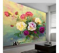 Papier Peint Muraux Affiche Photo 300L x 210H cm, Papier Peint Mural Photo Vintage Plantes Fleurs Pivoines - Décoration Murale Peinture À L'Huile pour Salon Chambre d'Enfant Couloir Salle de Jeux