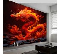 Papier Peint Muraux Affiche Photo 500L x 280H cm, Papier Peint Mural Photo Flammes Dragon Oriental Terrils - Décoration Murale Fantastique pour Salon Chambre Chambre d'Enfant Couloir Salle de Jeux