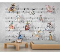 Papier Peint Musical Souris et Partitions Style Fille Personnel Noir et Notes Papier Peint Mural Musical pour Salon et Chambre à Coucher 450 X 300 cm