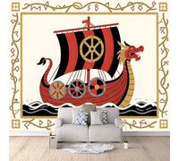 Papier Peint Mythologie Nordique 250x175 cm Papier Peint Panoramique Effet 3D, Peinture Murale intissé Grande Bateau-dragon, pour Moderne Salon Chambre TV Fond