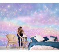 Papier Peint Nacré Pailleté, 3D Panoramique Papier Peint xxl Scintillant Effet Projecteur, Mural Decoratif Pour Salon Chambre Bureau, Moderne Décoration Murale, Violet Clair Rose Bleu 250 x 175cm