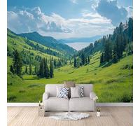Papier Peint Nature 500 x 280 cm - Décoration Murale Paysage De Prairies Forestières Vertes Moderne - Tapisserie Murales Papier Peint intissé pour Chambre Salon - Poster Tableaux Photo Muraux