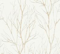 Papier peint nature Profhome 372603-GU papier peint intissé légèrement texturé avec un dessin nature mat beige or blanc-crème 5,33 m2