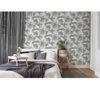 A.S. Création Papier peint intissé Lola Paris – Motif palmiers gris/blanc métallisé 10,05x0,53 m