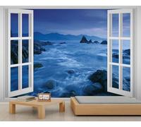 Papier peint nautique côtier vue fenêtre bleu marine vagues de l'océan salle à manger papiers peints nature nature nature paysage marin peintures murales pour murs paysage rustique coloré chambre