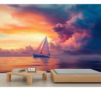 Papier Peint Nautique Coucher de Soleil Paysage Marin Filles Ciel Coloré et Nuages Papier Peint Mural pour Murs Paysage Naturel Salon Chambre à Coucher Peintures Murales Affiche Murale 300 X 240 cm