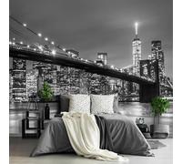 Papier Peint New York 3D Auto Adhesif Panoramique Mural Pont de Brooklyn Papier Peint en Soie Poster XXL Décoration Murale Salon Chambre 400x280 cm A-7702