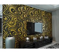 Papier peint non tissé motif abstrait imprimé en 3D, rouleau de 0,7 m x 8,4 m pour une surface de 5,88 ㎡, Noir et doré, 0.7m (2.29' W)x8.4m(27.56' L)=5.88㎡(63.11sq.ft)