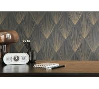 Papier Peint Non Tissé Noir Avec Motif Métallique - Beige, Métallique, Noir