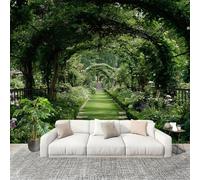 Papier Peint Non Tissé Panoramique Chemin de Jardin VoûTé 200x140 cm - Décoration Murale Moderne Vert - Décorative pour Chambre Salon - Papier Peint TV Mur Décoration