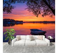 Papier Peint Non Tissé Panoramique Coucher de Soleil Romantique Au Bord Du Lac 300x210 cm - Décoration Murale Moderne Paysages Magnifiques Décorative pour Chambre Salon Papier Peint TV Mur Décoration