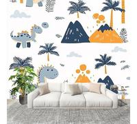Papier Peint Non Tissé Panoramique Dinosaure de Style Enfant 200x140 cm - Décoration Murale Moderne Blanc - Décorative pour Chambre Salon - Papier Peint TV Mur Décoration