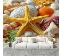 Papier Peint Non Tissé Panoramique éToile de Mer, Conque, Coquillage 250x175 cm - Décoration Murale Moderne Jaune - Décorative pour Chambre Salon - Papier Peint TV Mur Décoration