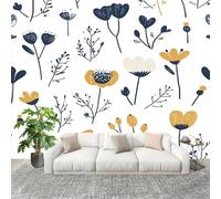 Papier Peint Non Tissé Panoramique Graffiti de Fleurs Simples 350x256 cm - Décoration Murale Moderne Blanc - Décorative pour Chambre Salon - Papier Peint TV Mur Décoration